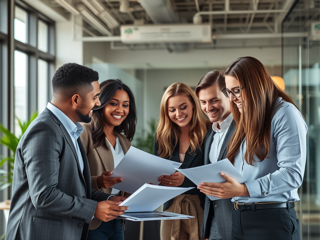 Nhóm chuyên gia đang làm việc với hóa đơn VAT trên máy tính trong văn phòng hiện đại, ánh sáng tự nhiên, dịch vụ hóa đơn VAT cho doanh nghiệp