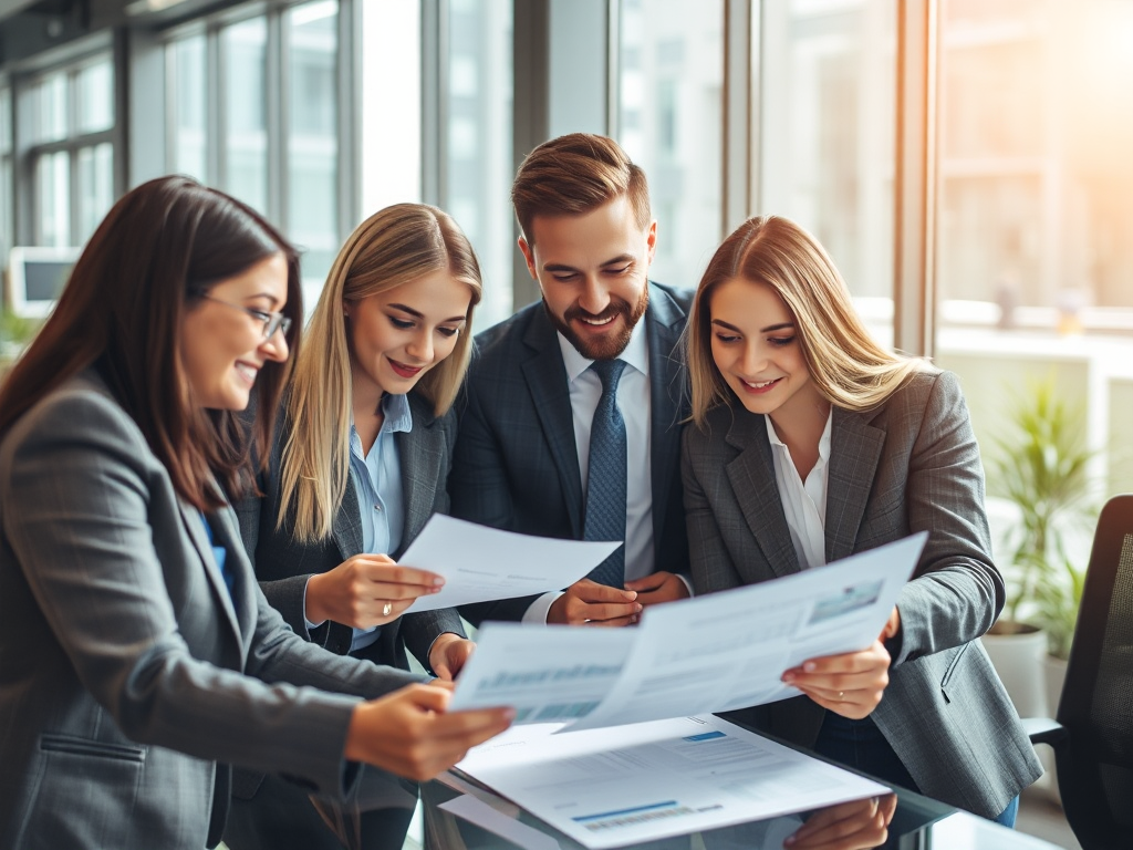 Nhóm chuyên gia tài chính phân tích tài liệu hóa đơn VAT trong văn phòng hiện đại, ánh sáng tự nhiên, không khí làm việc chuyên nghiệp và hợp tác